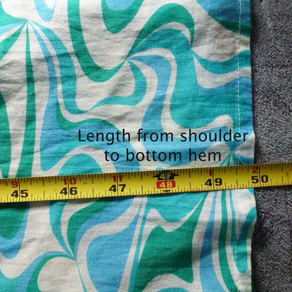 Addison Bay Blue Green Wave Print Cotton Caftan Dress XS Resort Beach Cover Up - Picture 10 of 11